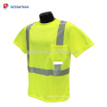 100% poliéster amarelo segurança Hi vis manga curta trabalho t-shirt com fita reflexiva listrada 360 graus de visibilidade ANSI classe 2